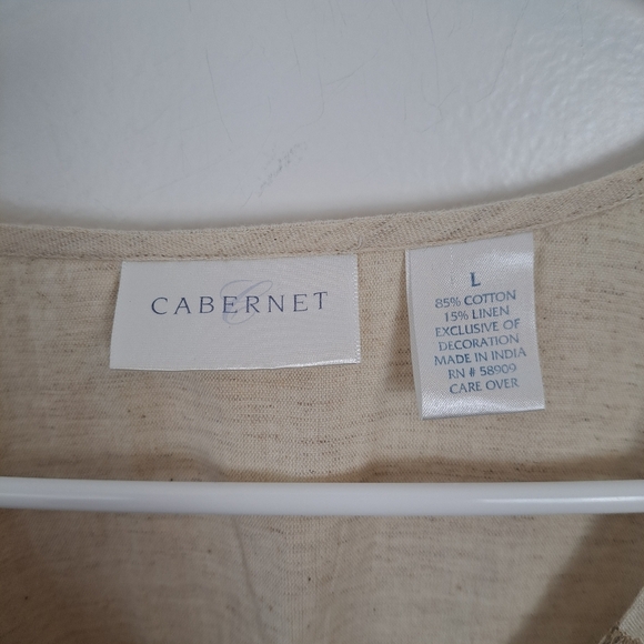 Cabernet Beige Cotton Linen Cottagecore Prairie Button Up Midi Dress Size L - Picture 6 of 7